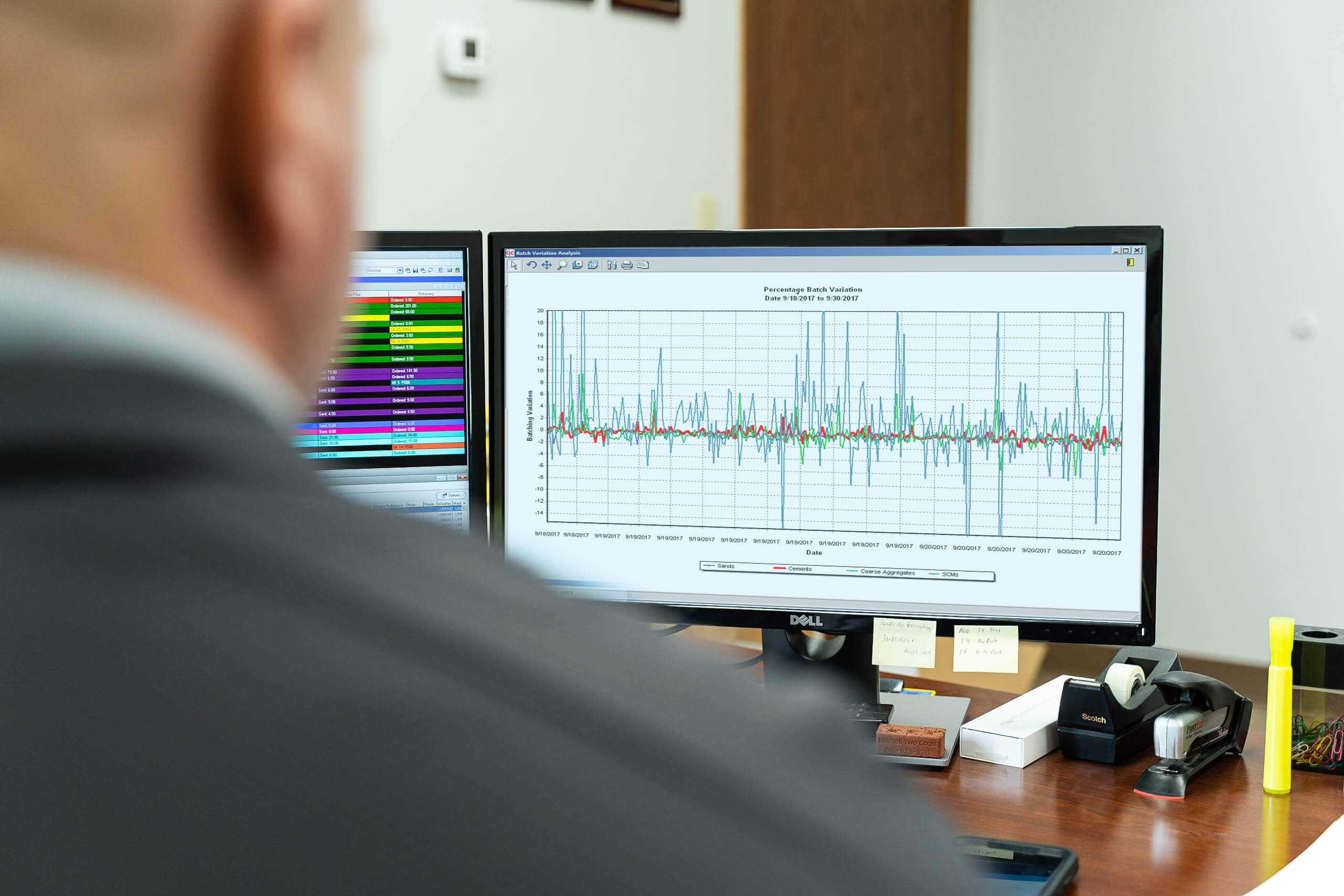 qc_monitor over shoulder in an old office looking at a graph on a computer